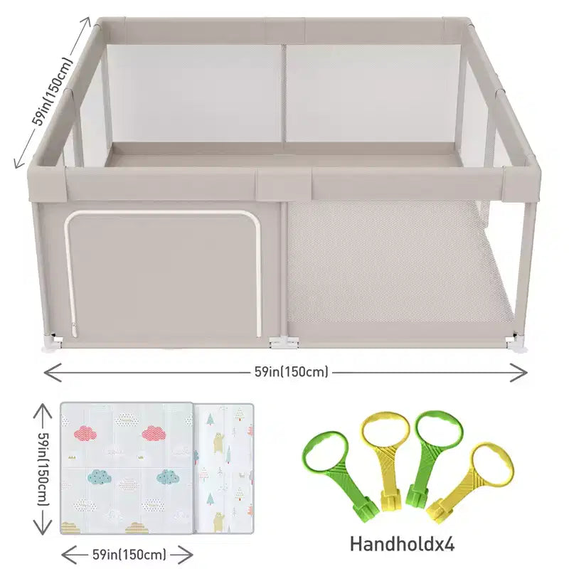 Box per Bambini con Tappetino 150x150cm Recinto di Sicurezza per Neonati e Bambini, Centro Attività per Interni ed Esterni, Recinzione per Bambini