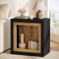 Lantine Wood End Table with Frame-Inspired Design, Rustic Cube Side Table for Living Room, Entrance, Black and Brown