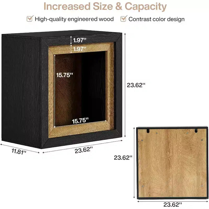 Tavolino da salotto in legno con design ispirato a una cornice, tavolino rustico a cubo per soggiorno, ingresso, nero e marrone