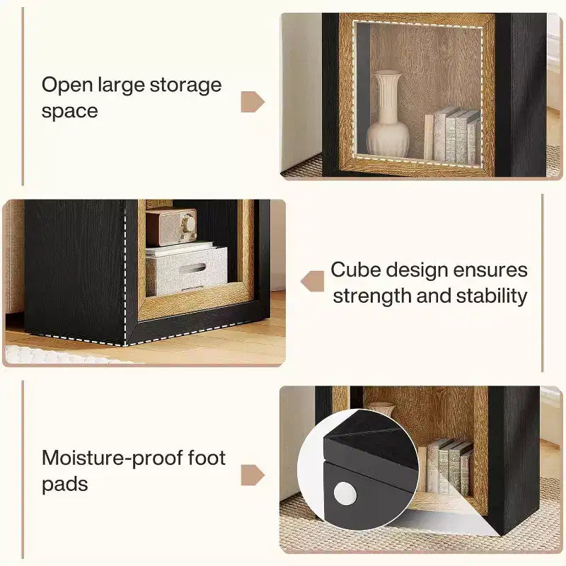 Tavolino da salotto in legno con design ispirato a una cornice, tavolino rustico a cubo per soggiorno, ingresso, nero e marrone