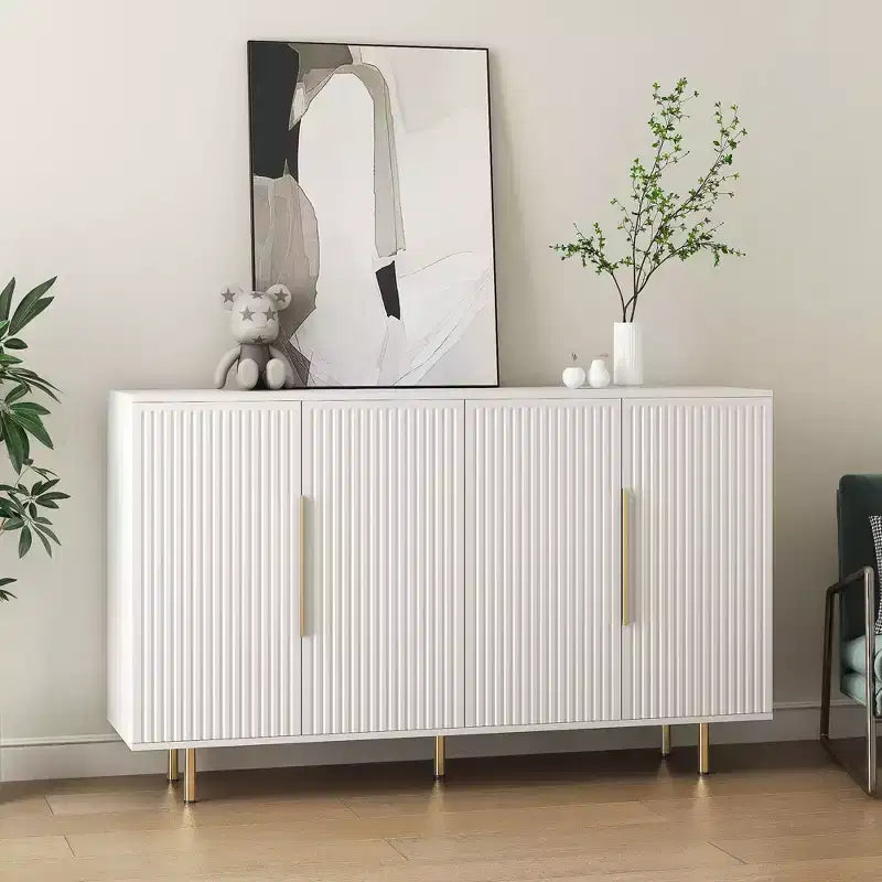 Mobile buffet moderno, Credenza contenitore con ante scanalate e ripiani regolabili, Mobile d'accento per soggiorno, ingresso, corridoio, cucina