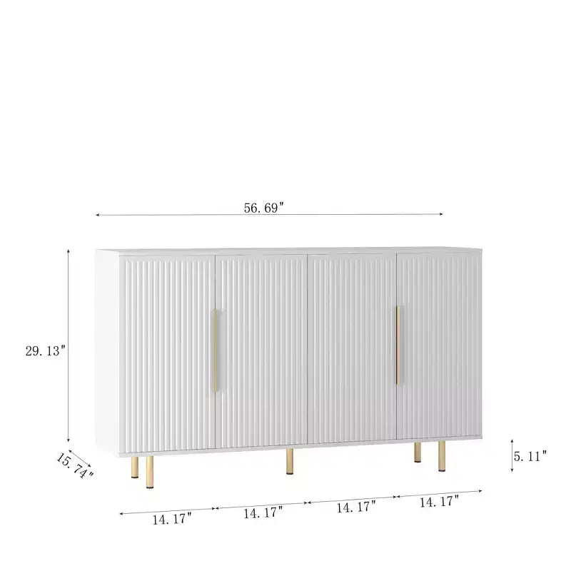 Mobile buffet moderno, Credenza contenitore con ante scanalate e ripiani regolabili, Mobile d'accento per soggiorno, ingresso, corridoio, cucina