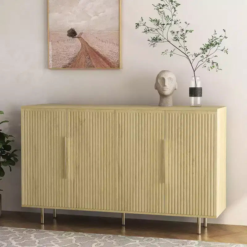 Mobile buffet moderno, Credenza contenitore con ante scanalate e ripiani regolabili, Mobile d'accento per soggiorno, ingresso, corridoio, cucina