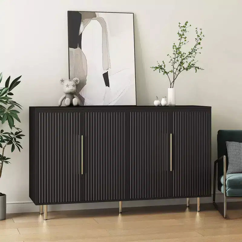 Mobile buffet moderno, Credenza contenitore con ante scanalate e ripiani regolabili, Mobile d'accento per soggiorno, ingresso, corridoio, cucina