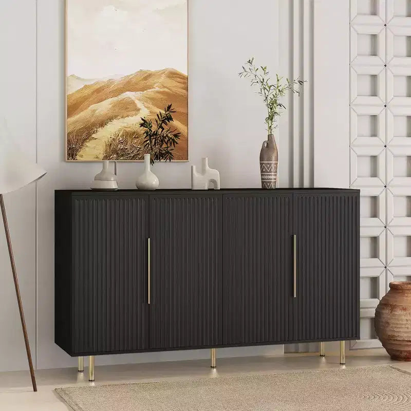 Mobile buffet moderno, Credenza contenitore con ante scanalate e ripiani regolabili, Mobile d'accento per soggiorno, ingresso, corridoio, cucina