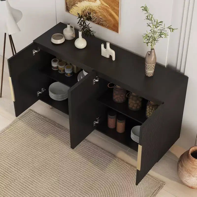 Mobile buffet moderno, Credenza contenitore con ante scanalate e ripiani regolabili, Mobile d'accento per soggiorno, ingresso, corridoio, cucina