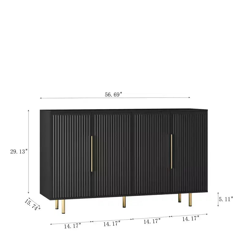 Mobile buffet moderno, Credenza contenitore con ante scanalate e ripiani regolabili, Mobile d'accento per soggiorno, ingresso, corridoio, cucina