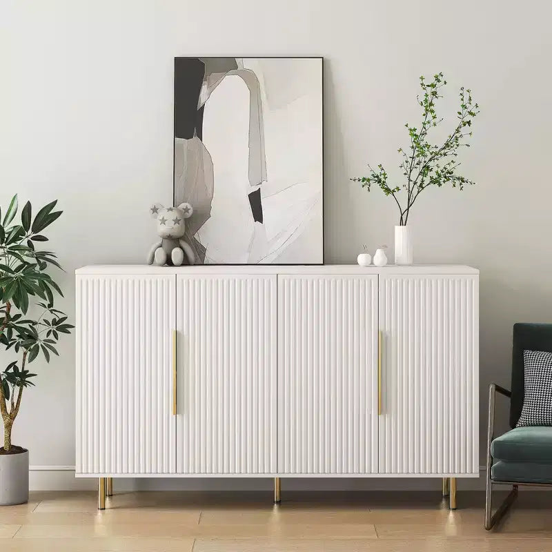 Mobile buffet moderno, Credenza contenitore con ante scanalate e ripiani regolabili, Mobile d'accento per soggiorno, ingresso, corridoio, cucina