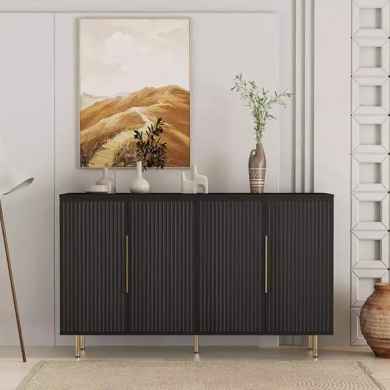 Mobile buffet moderno, Credenza contenitore con ante scanalate e ripiani regolabili, Mobile d'accento per soggiorno, ingresso, corridoio, cucina