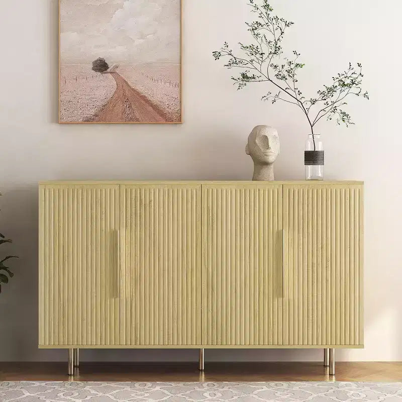 Mobile buffet moderno, Credenza contenitore con ante scanalate e ripiani regolabili, Mobile d'accento per soggiorno, ingresso, corridoio, cucina