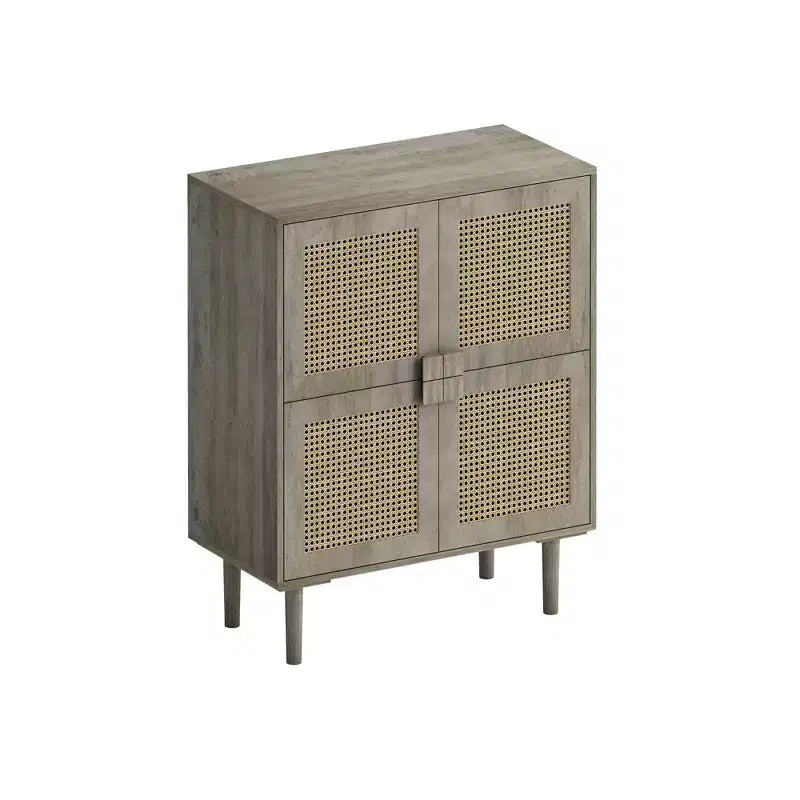 Mobile Credenza in Rattan Intrecciato, Mobiletto con 4 Ante e 8 Ripiani, Credenza Contenitore per Soggiorno, Sala da Pranzo, Cucina