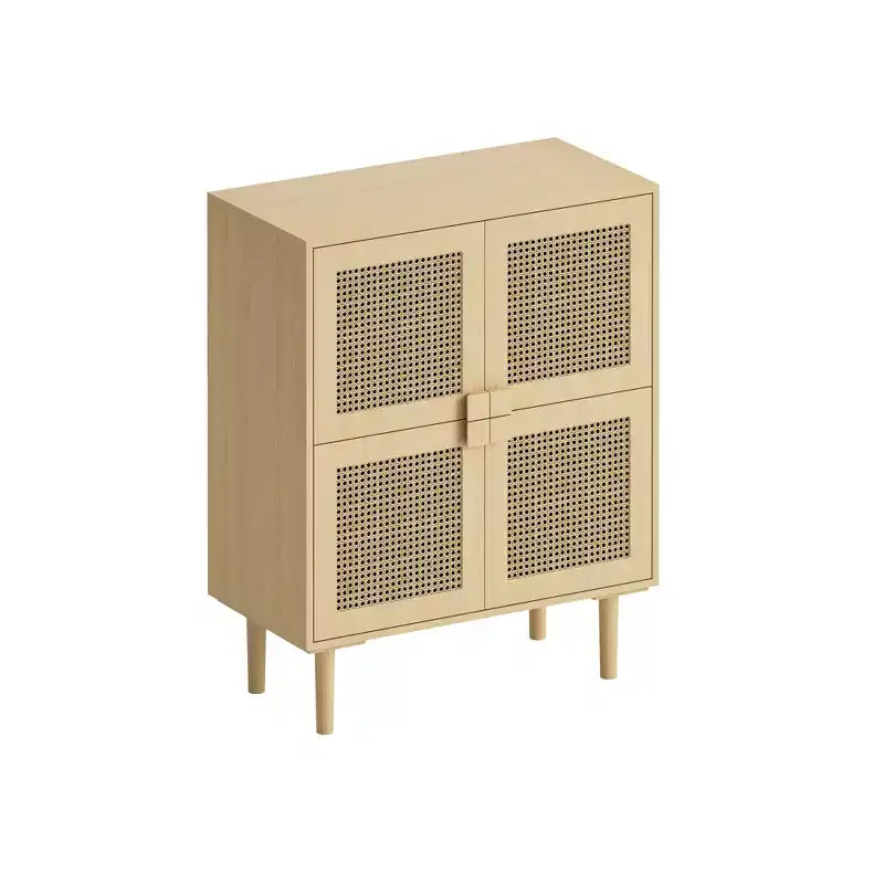 Mobile Credenza in Rattan Intrecciato, Mobiletto con 4 Ante e 8 Ripiani, Credenza Contenitore per Soggiorno, Sala da Pranzo, Cucina