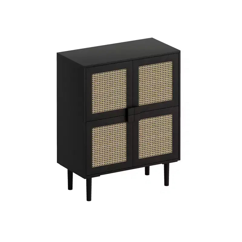 Mobile Credenza in Rattan Intrecciato, Mobiletto con 4 Ante e 8 Ripiani, Credenza Contenitore per Soggiorno, Sala da Pranzo, Cucina