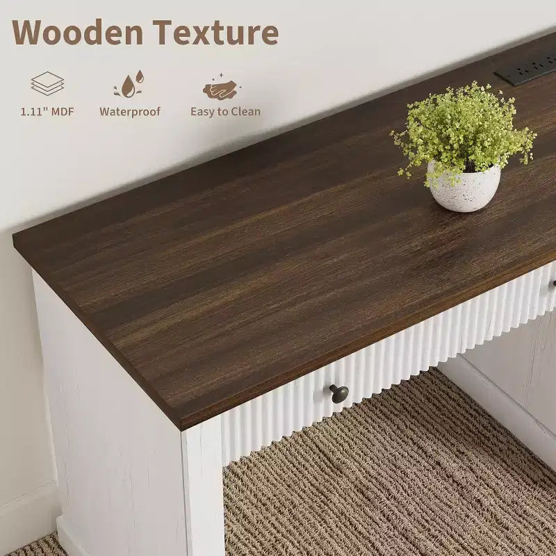 Scrivania direzionale moderna da 60 pollici con ripiano in legno scanalato, schedario e cassetti, spaziosa scrivania per ufficio, studio e camera da letto