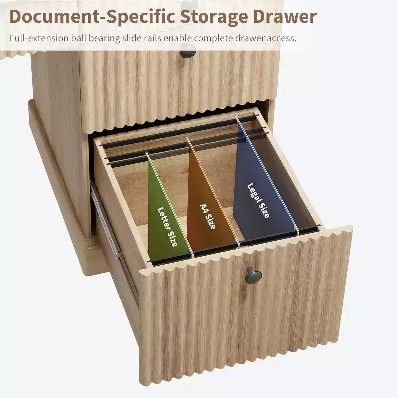Scrivania direzionale moderna da 60 pollici con ripiano in legno scanalato, schedario e cassetti, spaziosa scrivania per ufficio, studio e camera da letto