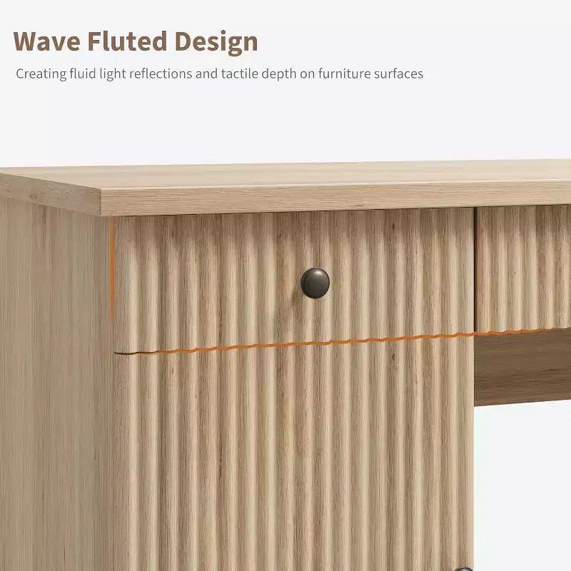 Scrivania direzionale moderna da 60 pollici con ripiano in legno scanalato, schedario e cassetti, spaziosa scrivania per ufficio, studio e camera da letto