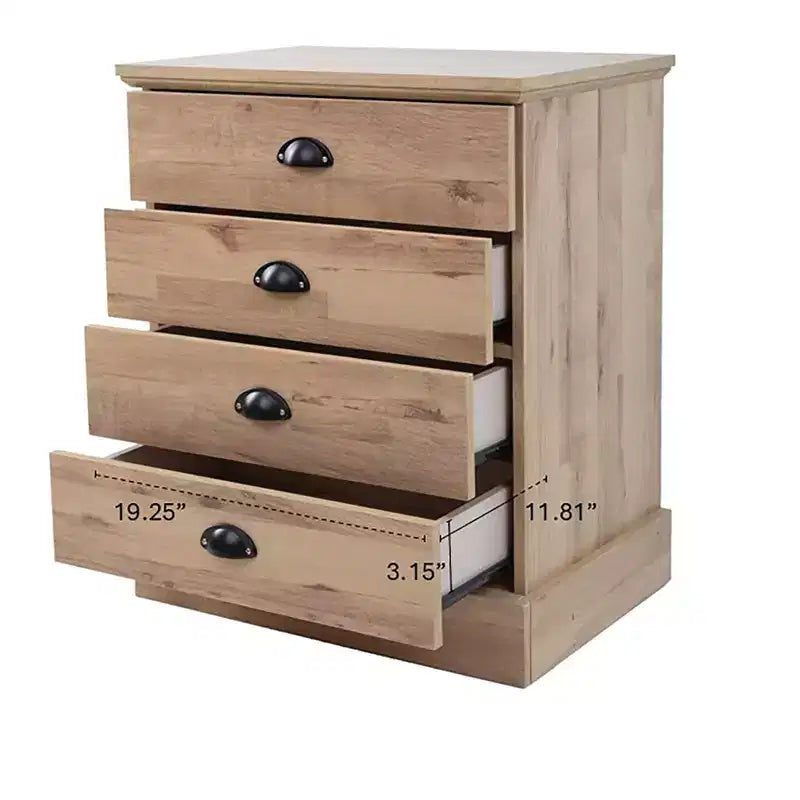 Comodino in legno a 4 cassetti