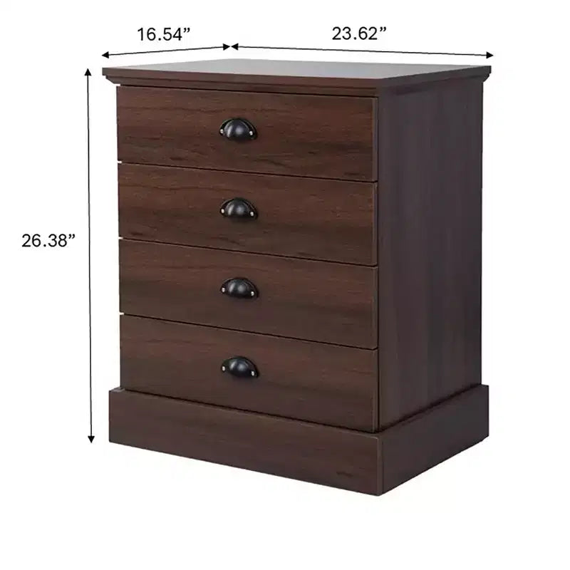 Comodino in legno a 4 cassetti