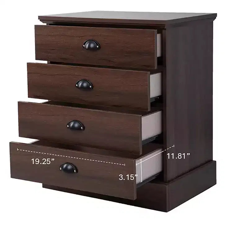 Comodino in legno a 4 cassetti