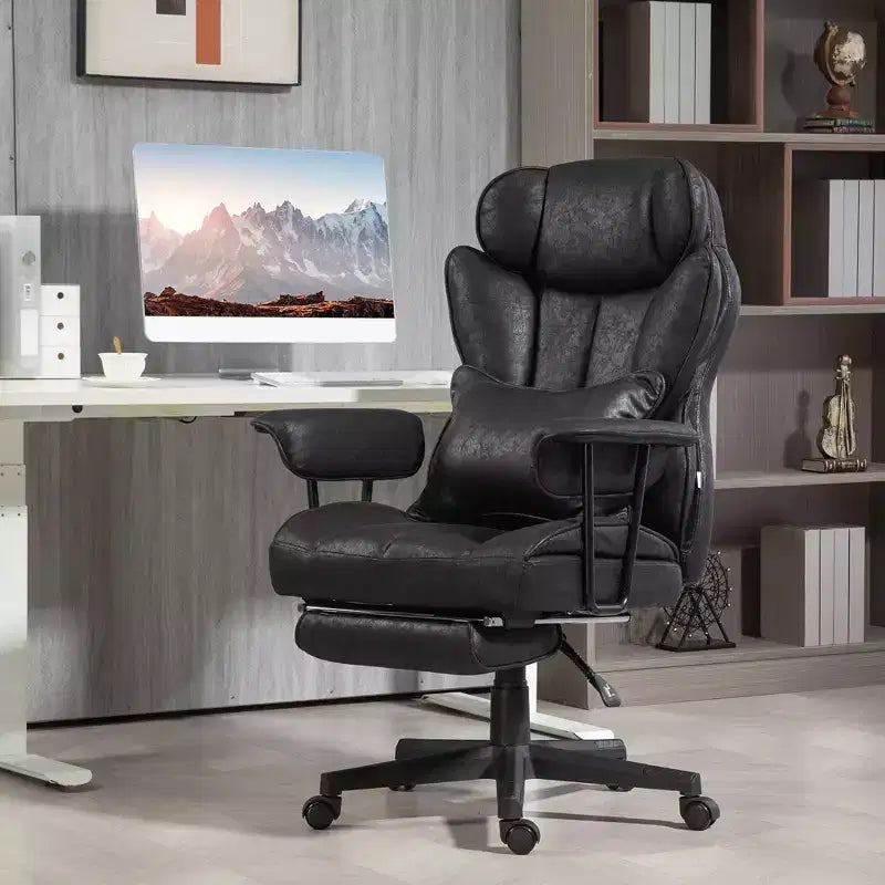 Sedia Direzionale Alta da Ufficio con Poggiapiedi Pieghevole, Sedia da Computer con Supporto Lombare e Schienale Inclinabile, Sedia Confortevole per Studio, Ufficio