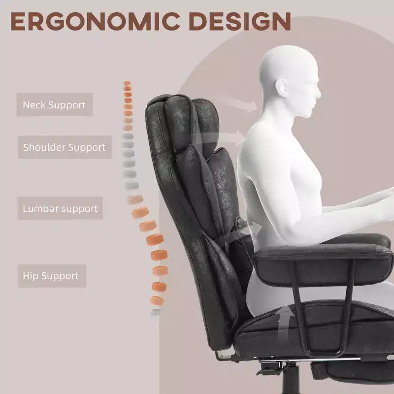 Sedia Direzionale Alta da Ufficio con Poggiapiedi Pieghevole, Sedia da Computer con Supporto Lombare e Schienale Inclinabile, Sedia Confortevole per Studio, Ufficio