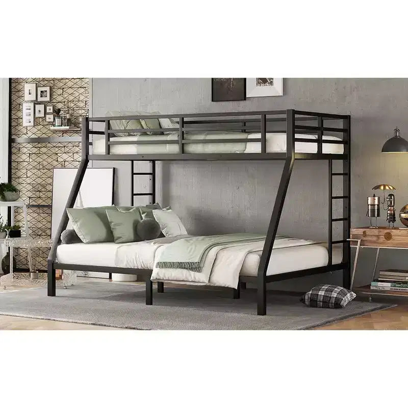 Letto a Castello Twin XL sopra Queen per Adulti, Struttura in Metallo Resistente con 2 Scale, Design Silenzioso, Nero