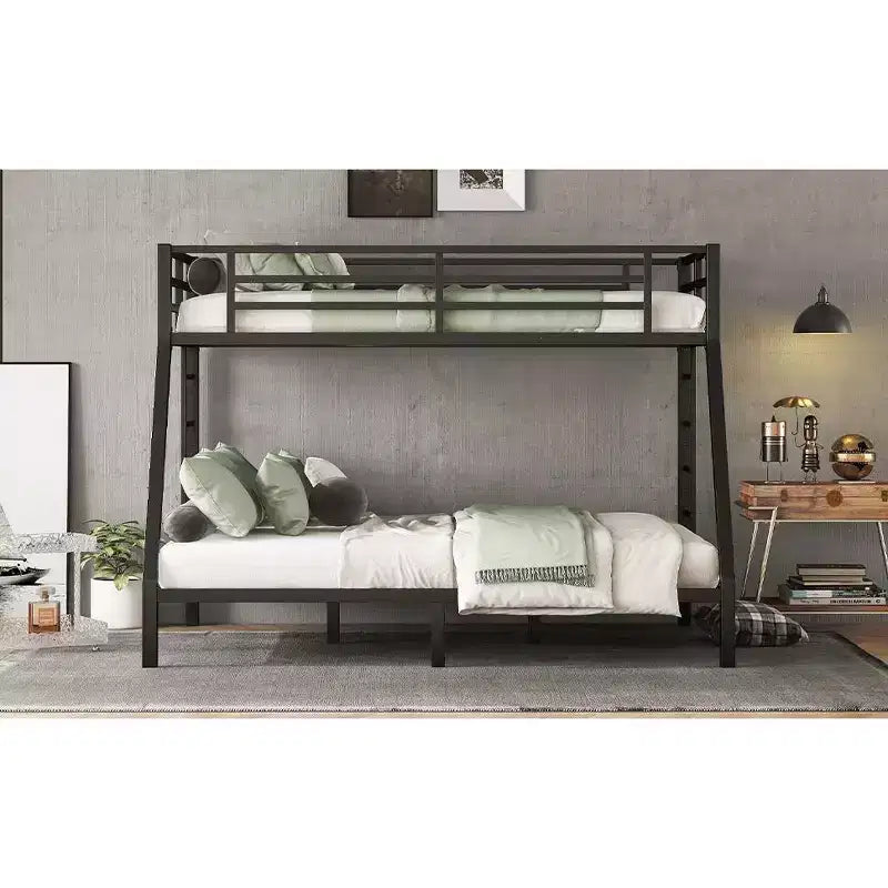 Letto a Castello Twin XL sopra Queen per Adulti, Struttura in Metallo Resistente con 2 Scale, Design Silenzioso, Nero