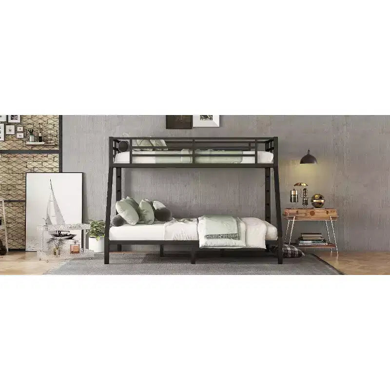 Letto a Castello Twin XL sopra Queen per Adulti, Struttura in Metallo Resistente con 2 Scale, Design Silenzioso, Nero