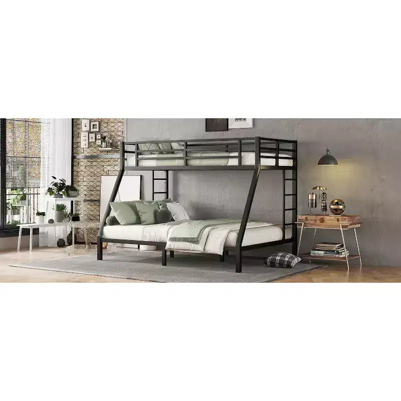 Letto a Castello Twin XL sopra Queen per Adulti, Struttura in Metallo Resistente con 2 Scale, Design Silenzioso, Nero