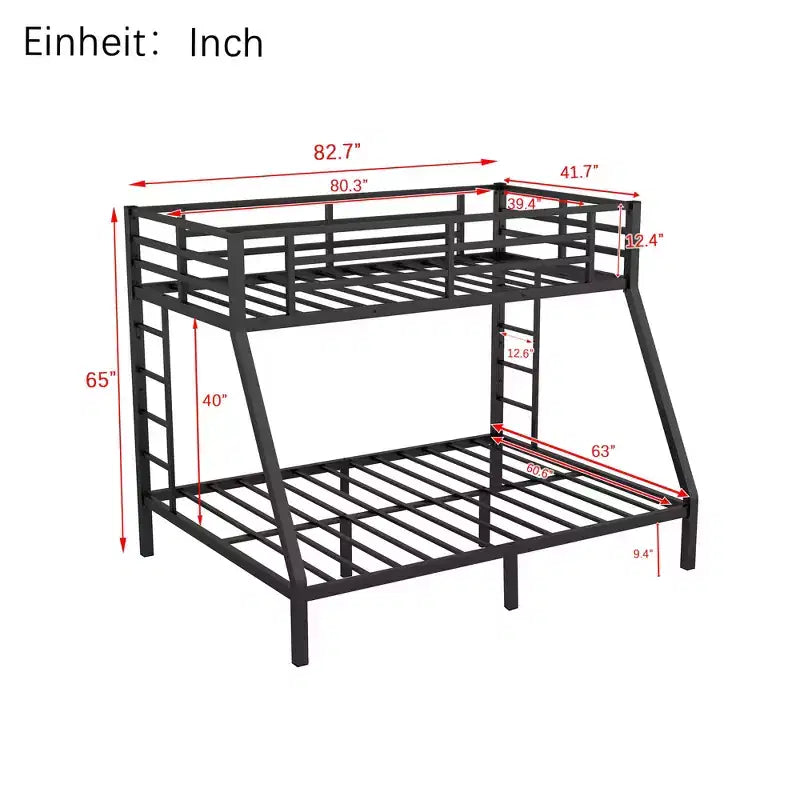 Letto a Castello Twin XL sopra Queen per Adulti, Struttura in Metallo Resistente con 2 Scale, Design Silenzioso, Nero