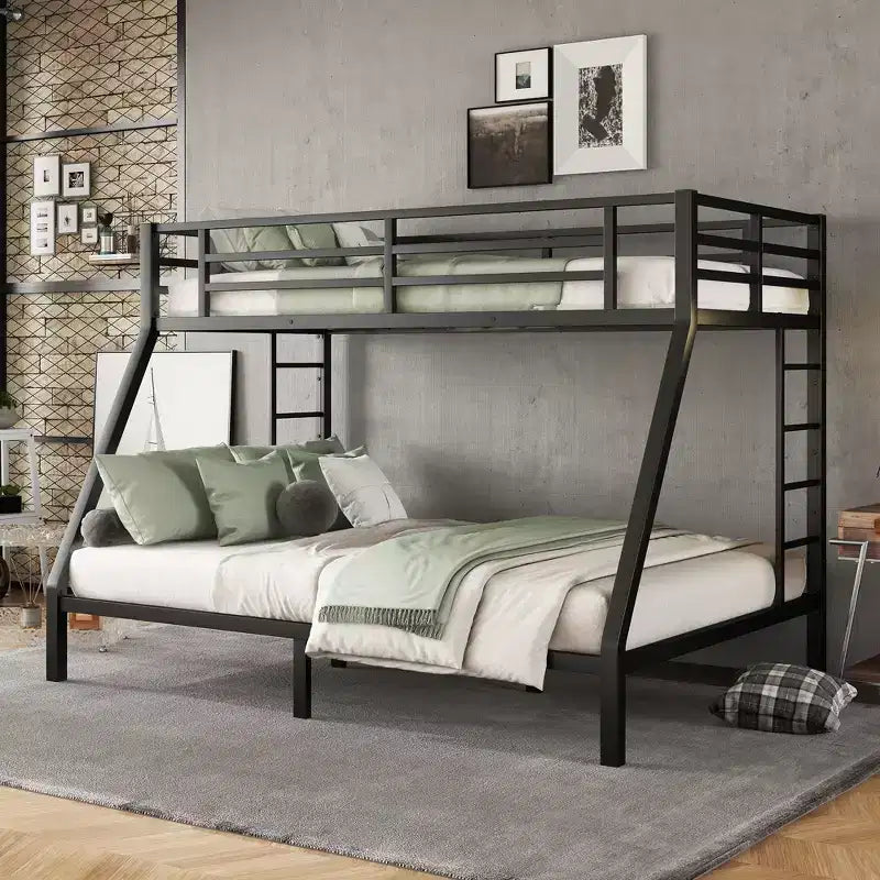 Letto a Castello Twin XL sopra Queen per Adulti, Struttura in Metallo Resistente con 2 Scale, Design Silenzioso, Nero