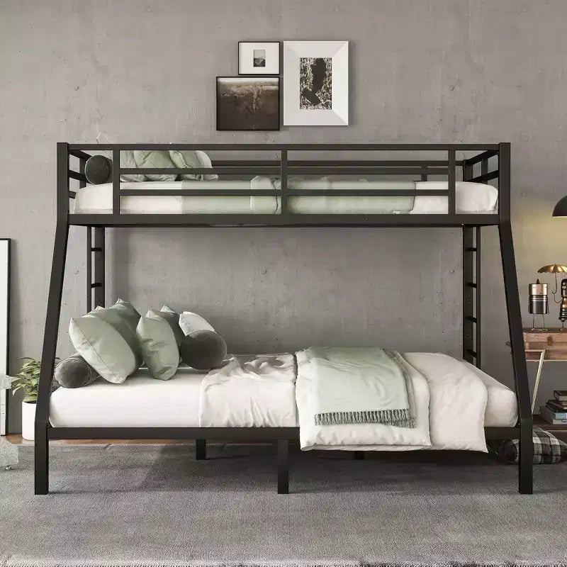 Letto a Castello Twin XL sopra Queen per Adulti, Struttura in Metallo Resistente con 2 Scale, Design Silenzioso, Nero