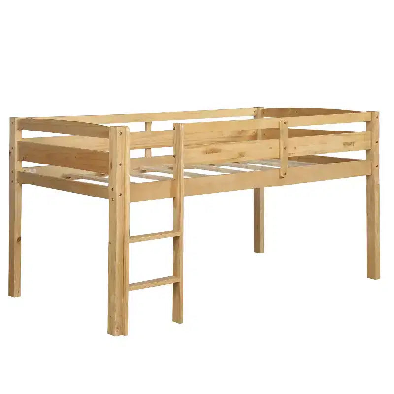 Letto a soppalco basso con scaletta, letto a soppalco in legno per adulti, bambini e ragazzi, supporto a doghe in legno, noce