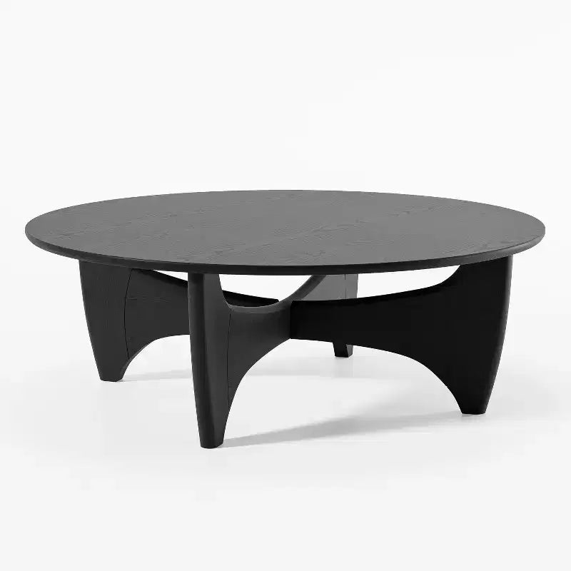 Tavolino da caffè rotondo moderno da 38 pollici, in legno massello, stile rustico, con robuste gambe a croce, per casa, ufficio, soggiorno, nero