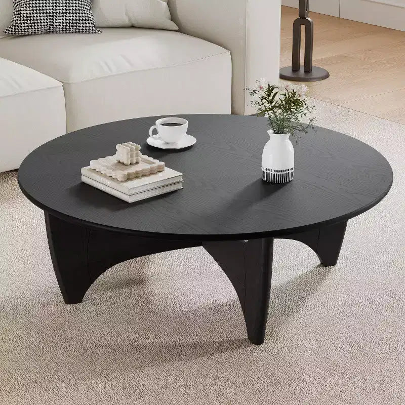Tavolino da caffè rotondo moderno da 38 pollici, in legno massello, stile rustico, con robuste gambe a croce, per casa, ufficio, soggiorno, nero