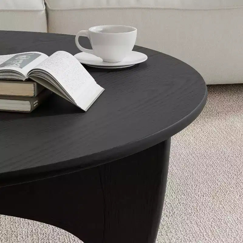Tavolino da caffè rotondo moderno da 38 pollici, in legno massello, stile rustico, con robuste gambe a croce, per casa, ufficio, soggiorno, nero