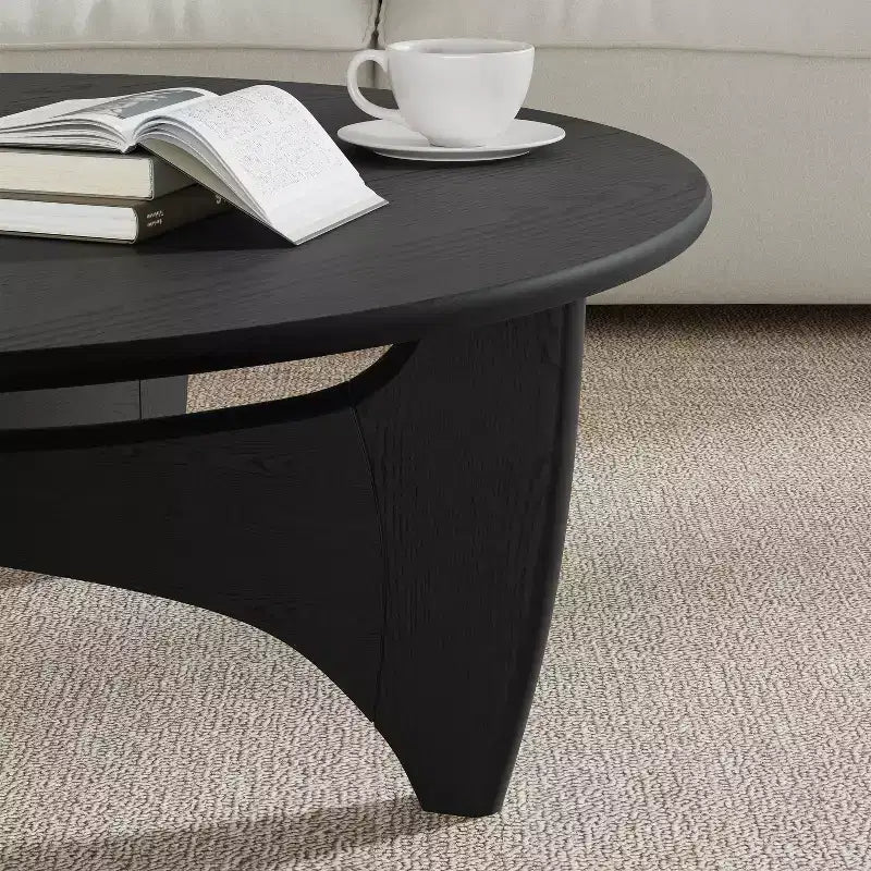 Tavolino da caffè rotondo moderno da 38 pollici, in legno massello, stile rustico, con robuste gambe a croce, per casa, ufficio, soggiorno, nero