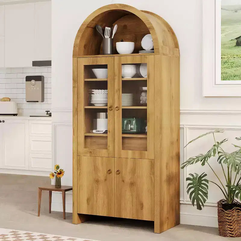 Armadio portaoggetti ad arco alto 71, dispensa da cucina ad arco stile coloniale, con ante in acrilico e ripiani regolabili, per cucina, sala da pranzo