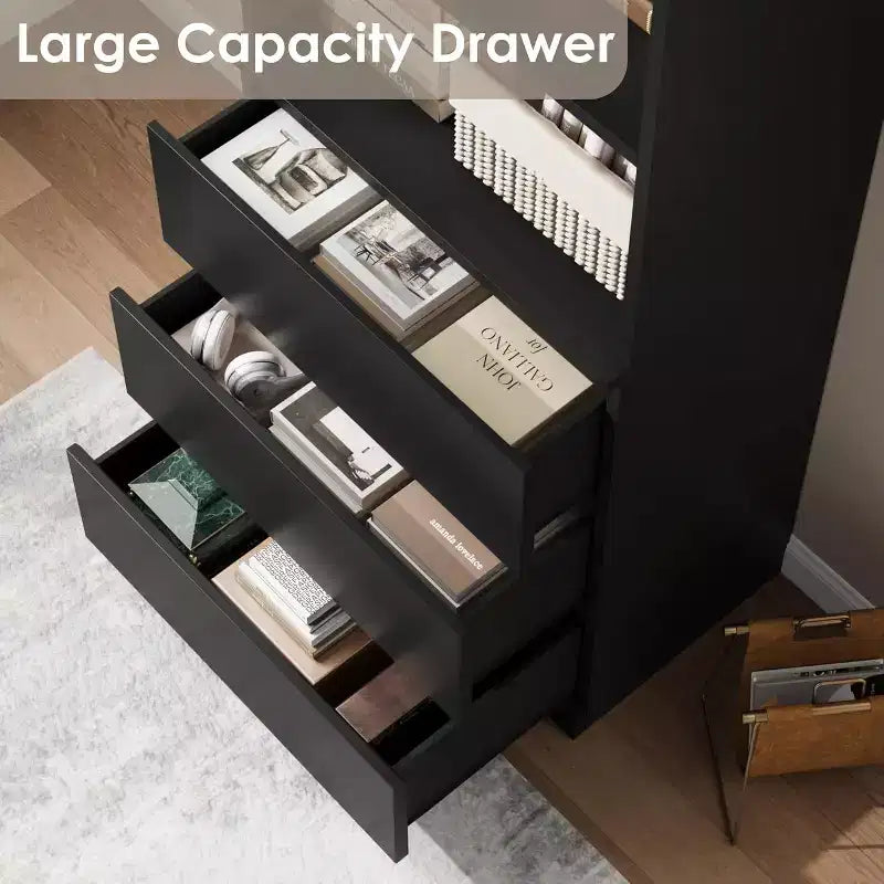 Libreria alta 70 cm con 3 cassetti e 3 ripiani aperti - Mobile contenitore moderno in legno per soggiorno, ufficio