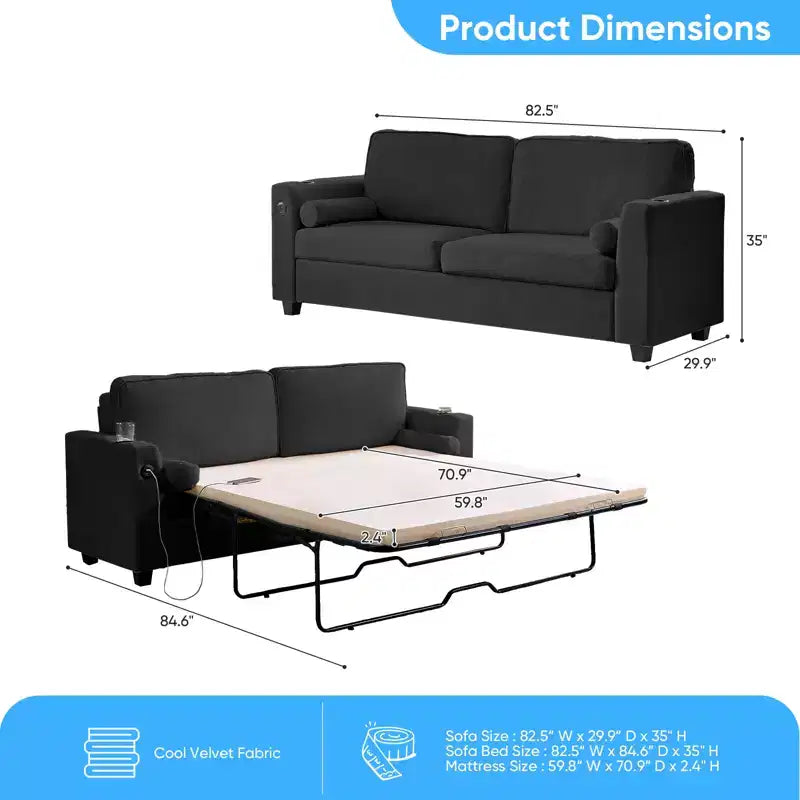 Divano Letto Loveseat Estraibile, Divano Letto Trasformabile con Materasso in Memory Foam, Portabicchieri, Porte di Ricarica USB