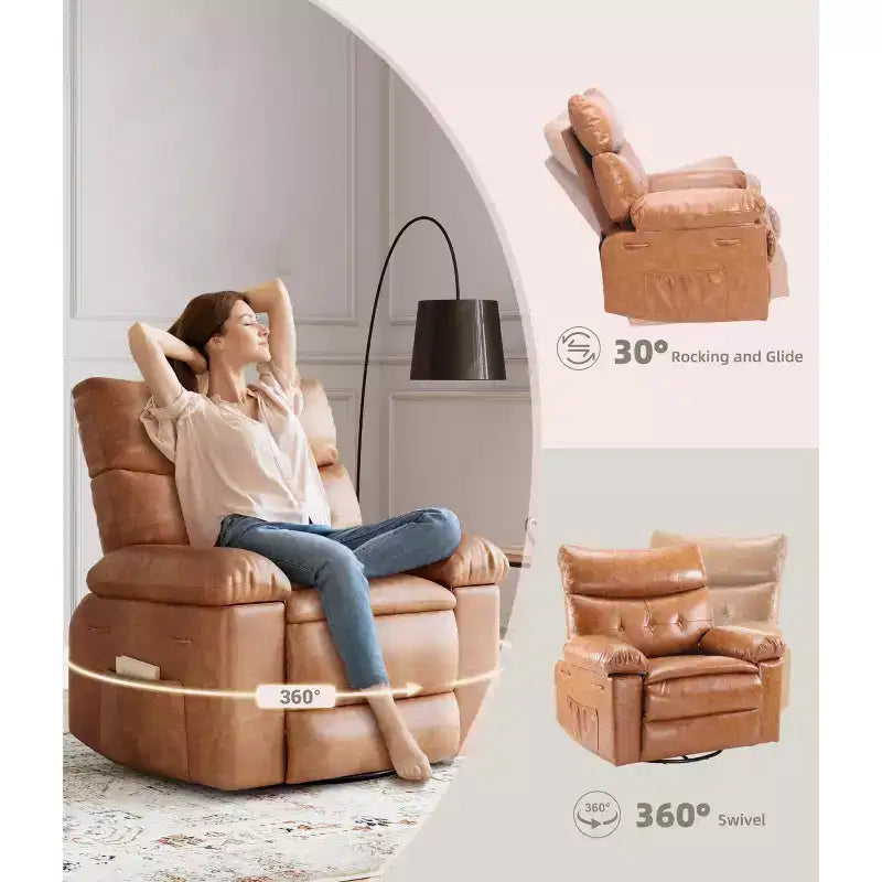 Poltrona reclinabile elettrica girevole a dondolo con massaggio, poltrona oversize in pelle PU, comoda poltrona per divano, poltrona reclinabile elettrica per soggiorno, camera da letto