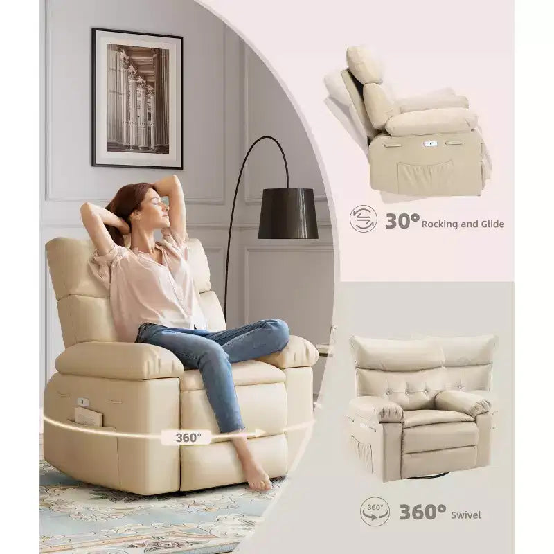 Poltrona reclinabile elettrica girevole a dondolo con massaggio, poltrona oversize in pelle PU, comoda poltrona per divano, poltrona reclinabile elettrica per soggiorno, camera da letto