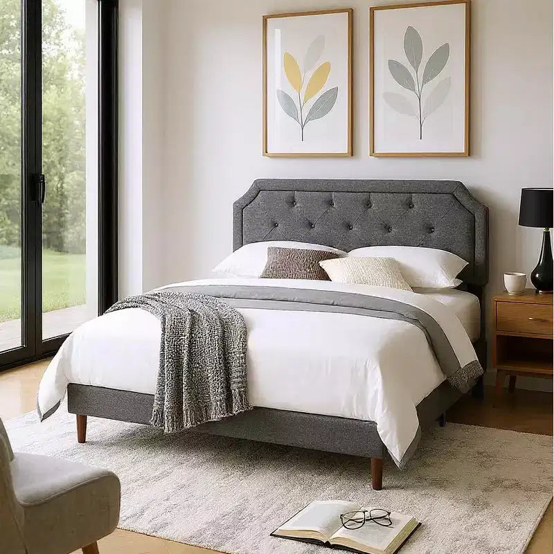 Letto Imbottito in Lino con Testiera Regolabile