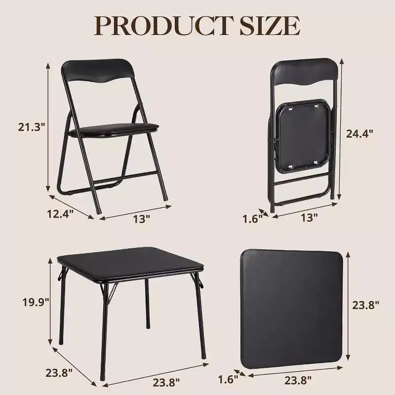 Tavolo Pieghevole e Set di Sedie, Sedie Imbottite in Pelle con Cuscino, Telaio in Acciaio Resistente e Tavolo Quadrato per Sala da Pranzo/Piccoli Spazi