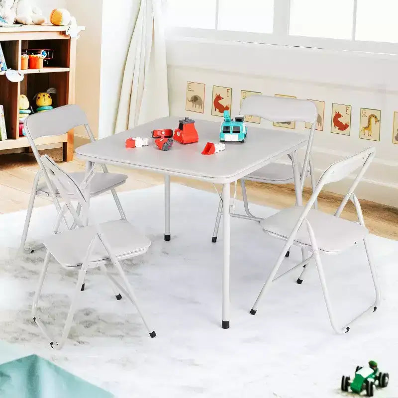 Folding Card Table & Chair Set, Leather Padded Chairs with Cushion, Durable Steel Frame & Square Table for Dining Room/Small Spaces