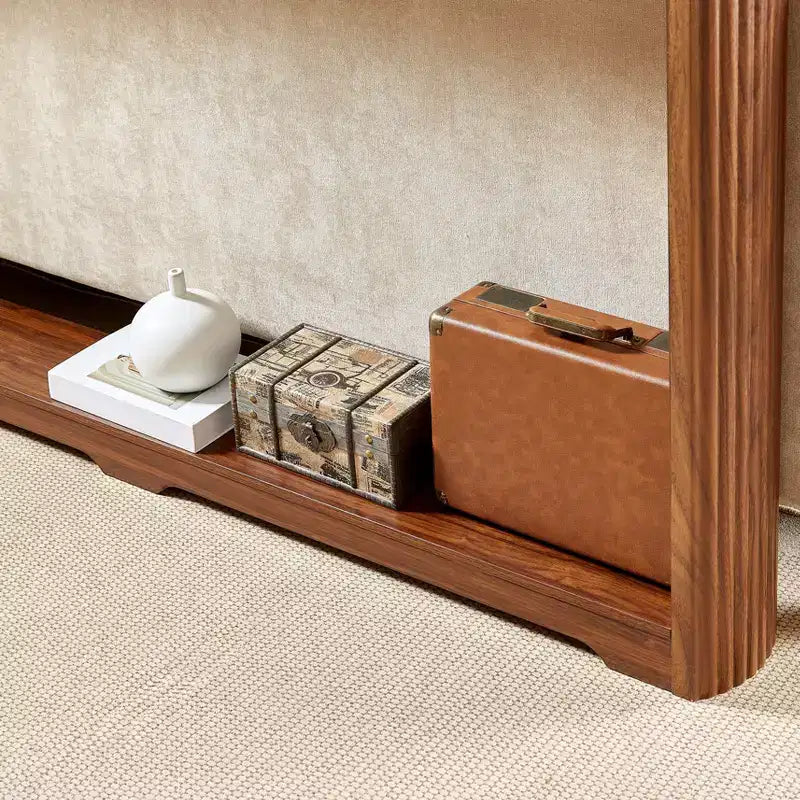 Consolle 70, Tavolo da Divano Moderno a Onde con Ripiano Aperto, Tavolo Stretto in Legno con Piano Spesso per Corridoio, Ingresso, Salotto