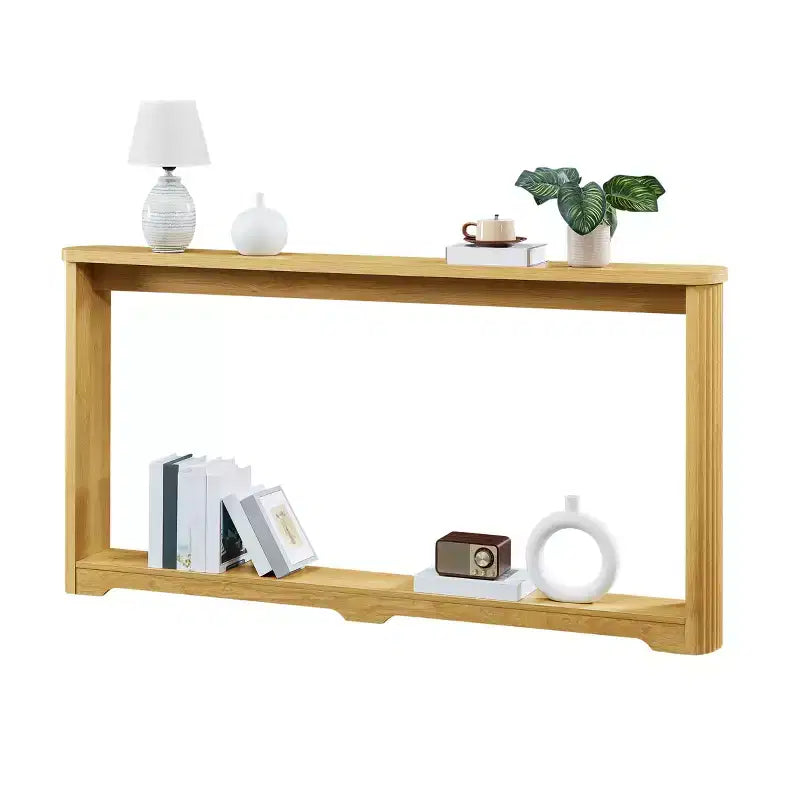 Consolle 70, Tavolo da Divano Moderno a Onde con Ripiano Aperto, Tavolo Stretto in Legno con Piano Spesso per Corridoio, Ingresso, Salotto