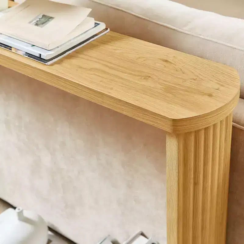 Consolle 70, Tavolo da Divano Moderno a Onde con Ripiano Aperto, Tavolo Stretto in Legno con Piano Spesso per Corridoio, Ingresso, Salotto