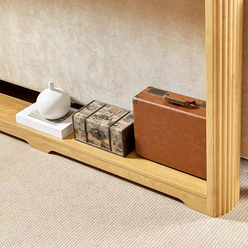 Consolle 70, Tavolo da Divano Moderno a Onde con Ripiano Aperto, Tavolo Stretto in Legno con Piano Spesso per Corridoio, Ingresso, Salotto