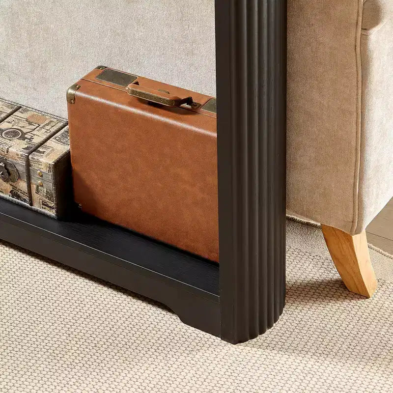 Consolle 70, Tavolo da Divano Moderno a Onde con Ripiano Aperto, Tavolo Stretto in Legno con Piano Spesso per Corridoio, Ingresso, Salotto